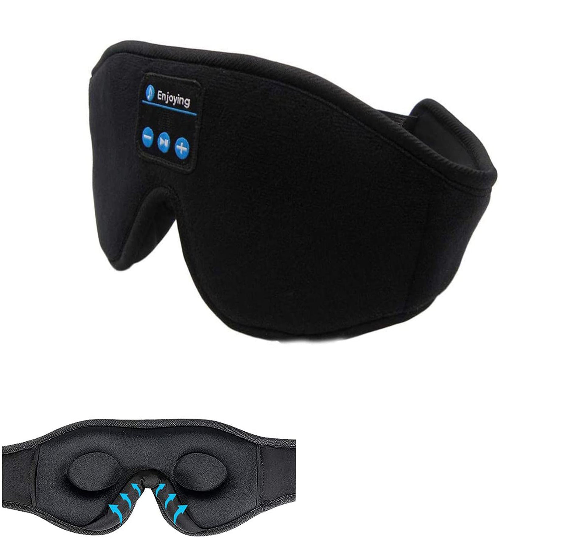 Wireless Bluetooth Stereo Music Eye Mask - Blackout Sleep Mask with Built-in Speakers for Side Sleepers Travel Relaxation